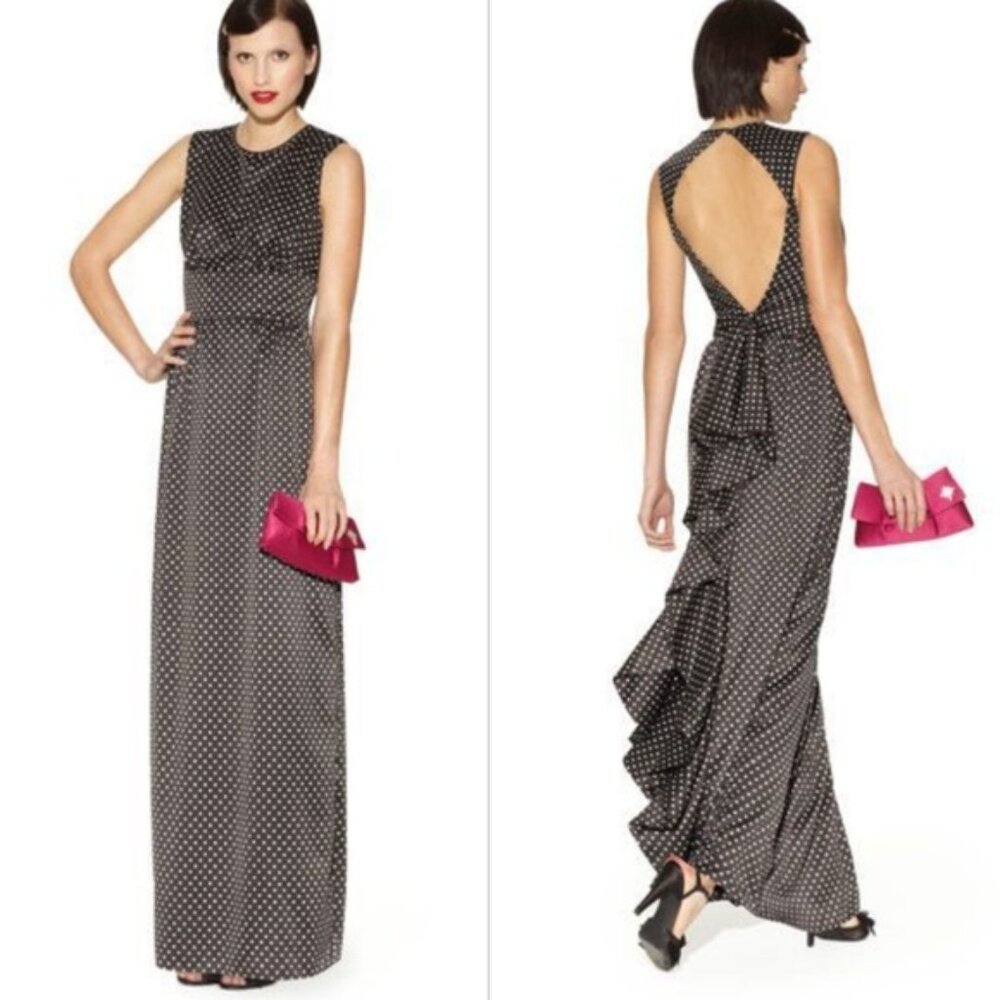 Kate Young Satin Polka Dot Open Back Maxi Dress